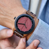 Bobo Bird Real Red Leaf Watch with Minimalist Display