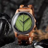 Bobo Bird Real Green Leaf Watch with Minimalist Display