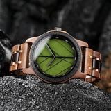 Bobo Bird Real Green Leaf Watch with Minimalist Display