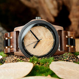 Bobo Bird Real Brown Leaf Watch with Modern Numeric Display