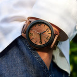 Bobo Bird Real Brown Leaf Watch with Modern Numeric Display