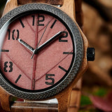 Bobo Bird Real Red Leaf Watch with Modern Numeric Display