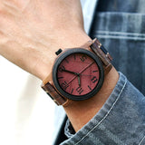 Bobo Bird Real Red Leaf Watch with Modern Numeric Display