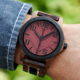 Bobo Bird Real Red Leaf Watch with Modern Numeric Display