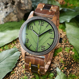 Bobo Bird Real Green Leaf Watch with Modern Numeric Display