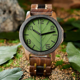 Bobo Bird Real Green Leaf Watch with Modern Numeric Display