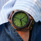 Bobo Bird Real Green Leaf Watch with Modern Numeric Display