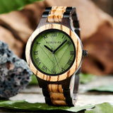 Bobo Bird Real Green Leaf Watch with Roman Numeral Display